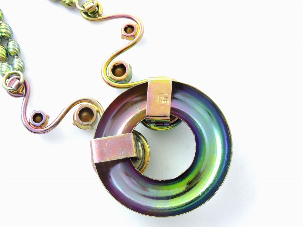Collana in Metallo Irridescente, Vetro e Strass, Sharra Pagano