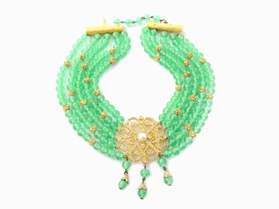 Collana in Vetro Verde e Metallo Dorato, De Nicola
