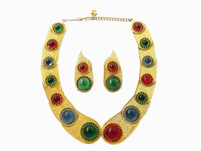 Demi Parure in Metallo Dorato, Vetro e Strass, Mosell