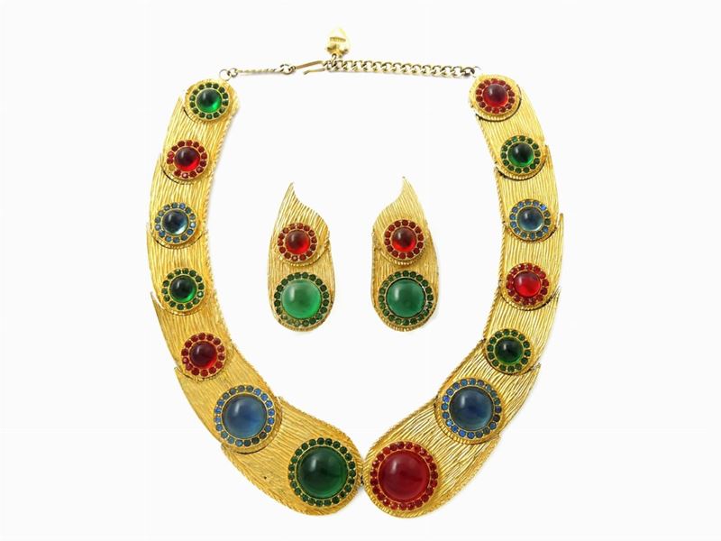 Demi Parure in Metallo Dorato, Vetro e Strass, Mosell