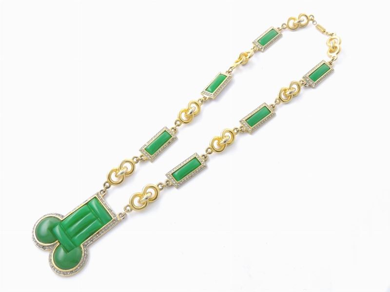 Collana in Metallo Dorato, Resina e Strass, Kenneth Jay Lane