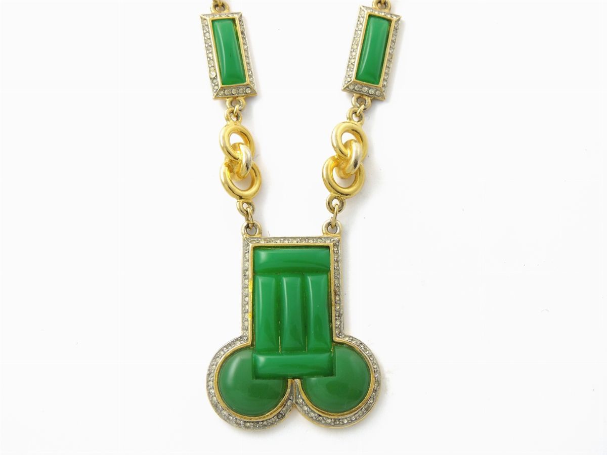 Collana in Metallo Dorato, Resina e Strass, Kenneth Jay Lane