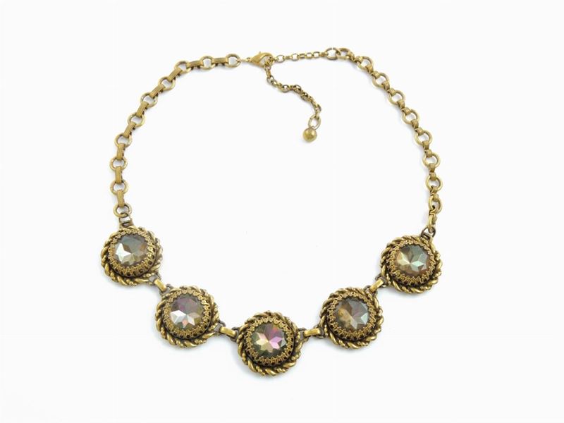 Collana in Metallo Brunito e Cristalli Irridescenti, Elsa Schiaparelli