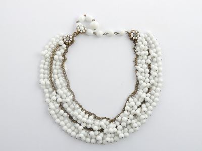 Parure in Metallo Dorato e Vetro Bianco, Miriam Haskell