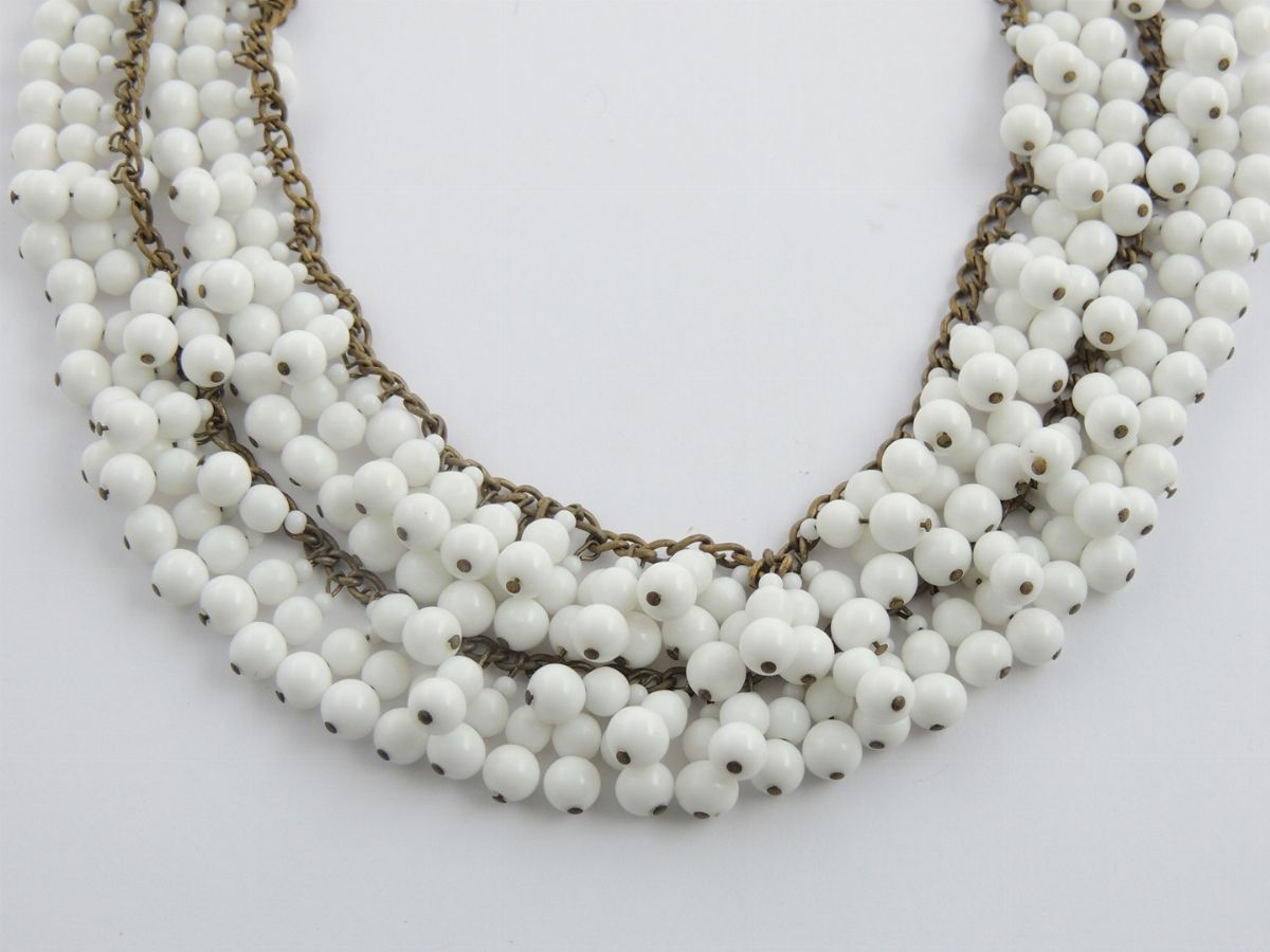 Parure in Metallo Dorato e Vetro Bianco, Miriam Haskell