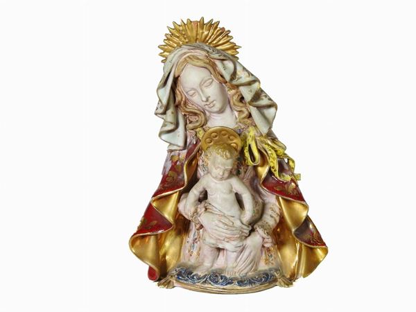 Eugenio Pattarino - A Polychrome Earthenware Figural Group of the Virgin with the Child