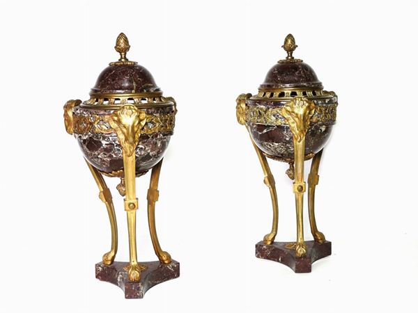 A Pair of Empire Style Marble and Ormolou Incense Burners