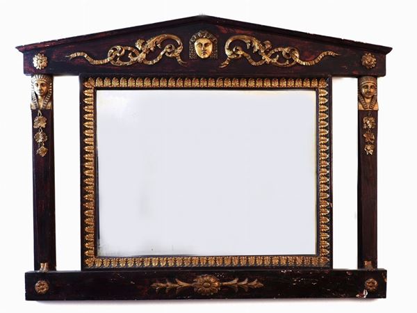 A Lacquered and Giltwood Overmantel Mirror