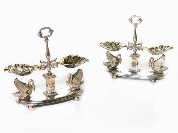 A Pair of Silver Double Salt Cellars