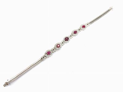 Bracciale in Oro Bianco, Diamanti e Rubini