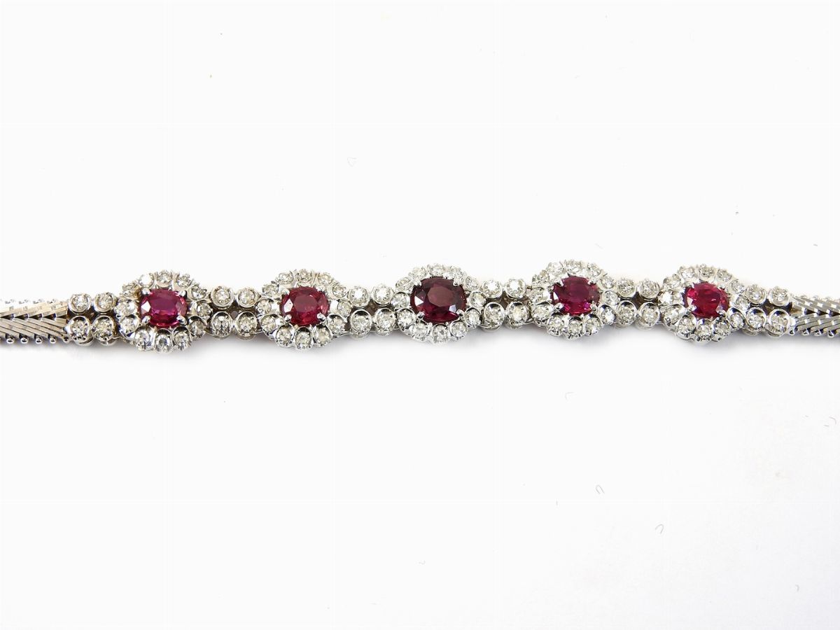 Bracciale in Oro Bianco, Diamanti e Rubini