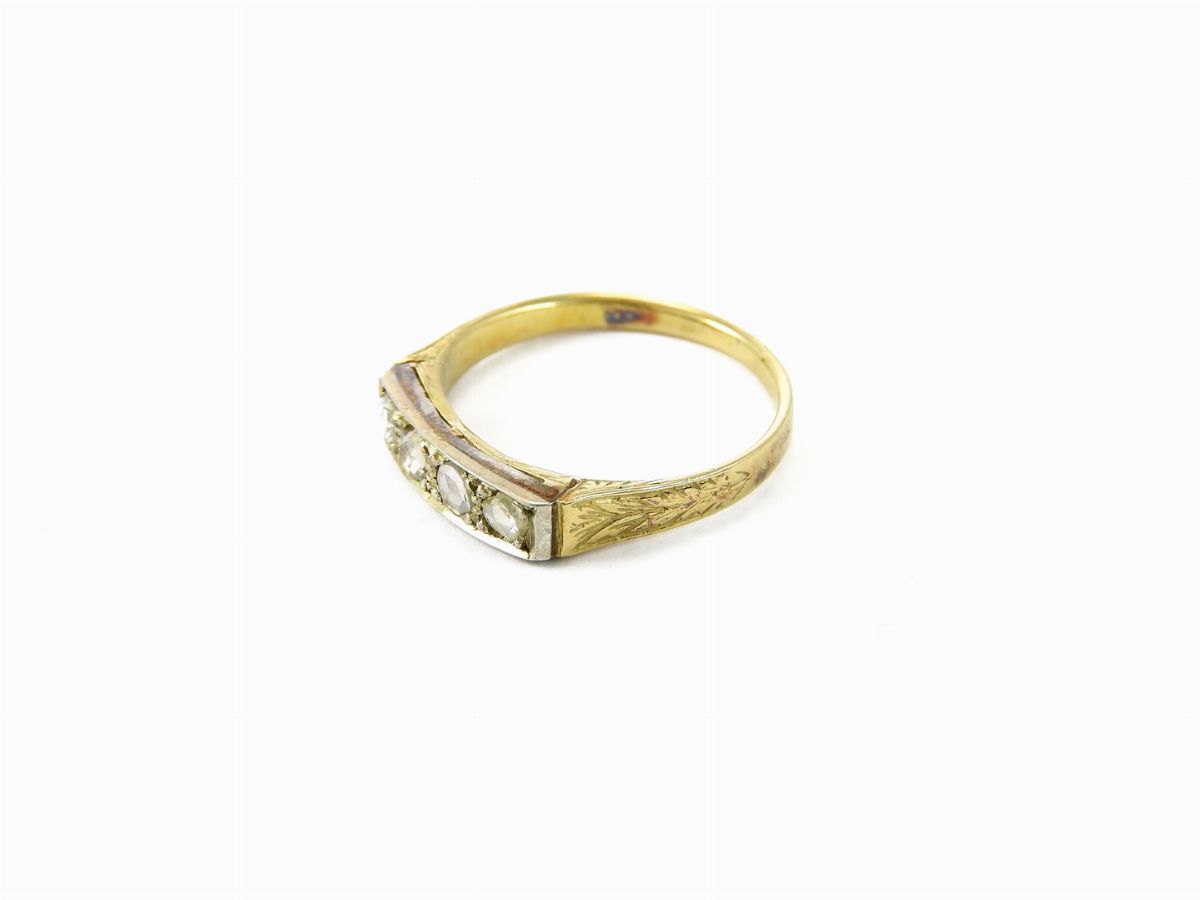Anello a Fascia in Oro Giallo e Bianco con Diamanti