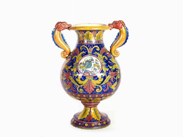 A Lustred Maiolica Handled Vase