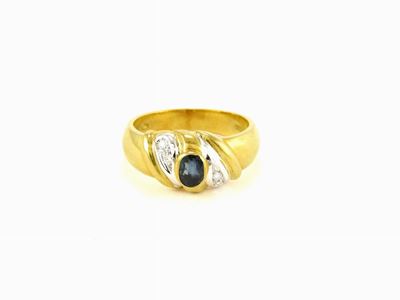 Anello in Oro Giallo, Diamanti e Zaffiro