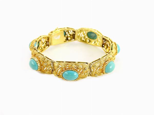 Yellow gold bracelet with turquoises  (Sixties)  - Auction Jewels and Watches - Maison Bibelot - Casa d'Aste Firenze - Milano