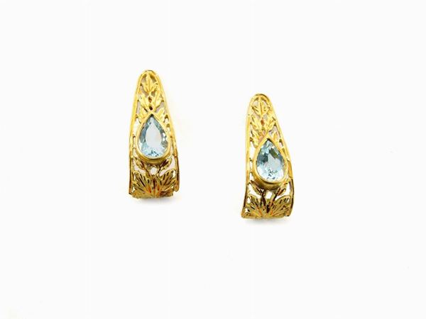 Yellow gold earrings with aquamarines  - Auction Jewels and Watches - Maison Bibelot - Casa d'Aste Firenze - Milano