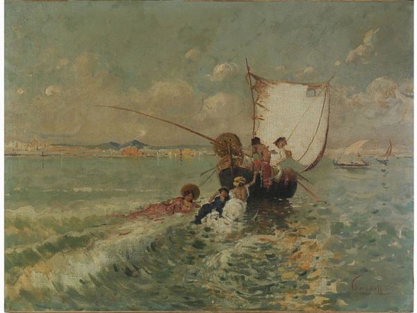 Giuseppe Leoni - Sicilian Seascape with Figures 1909
