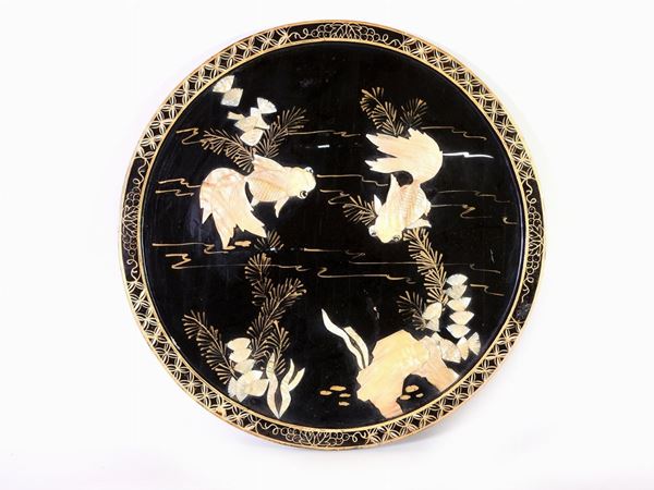 A Round Lacquer and Mother of Pearl Plaque