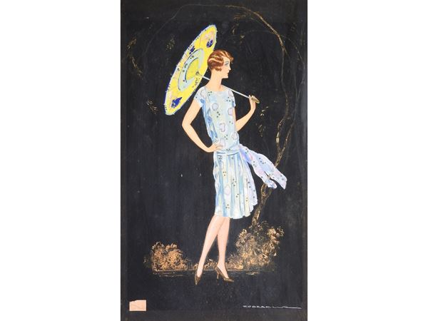 Tito Corbella : Figura femminile con ombrellino  ((1885-1966))  - Asta Arte moderna e contemporanea - III - Maison Bibelot - Casa d'Aste Firenze - Milano