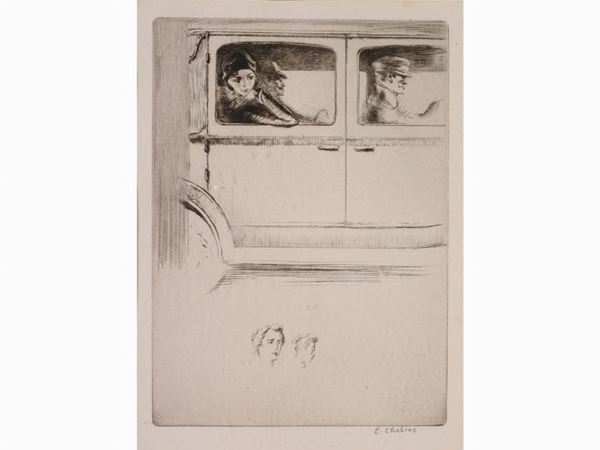 Edgar Chahine : Personaggi in automobile  ((1874-1947))  - Asta Arte moderna e contemporanea - III - Maison Bibelot - Casa d'Aste Firenze - Milano