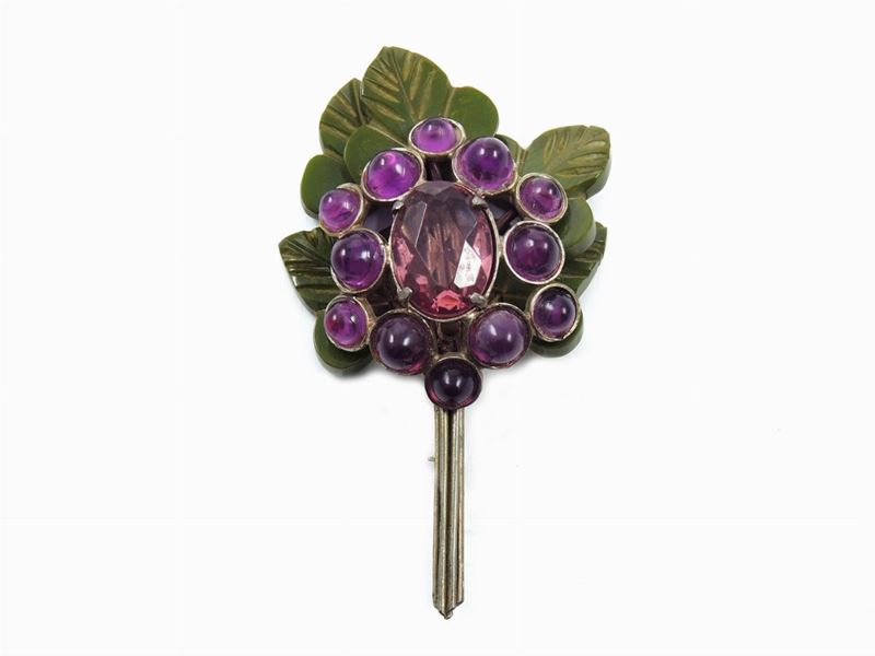 Spilla Floreale in Bachelite e Vetro, Blumenthal