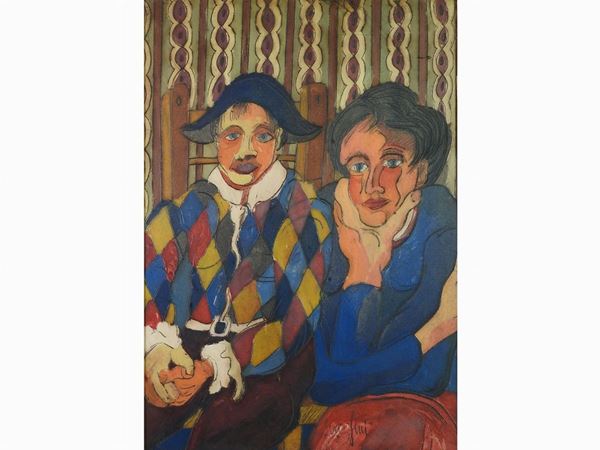 Giuseppe Serafini : Omaggio a Picasso - Arlecchino  ((1915-1987))  - Asta Arte moderna e contemporanea - Maison Bibelot - Casa d'Aste Firenze - Milano