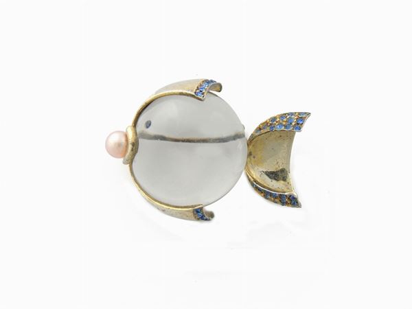jelly belly figural fish pin brooch in silvertone metal and rhinestone  (America, Forties)  - Auction Vintage Accessories - Maison Bibelot - Casa d'Aste Firenze - Milano