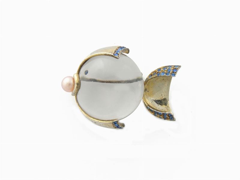 Spilla Animalier "jelly Belly" in Lucite, Metallo Argentato e Strass