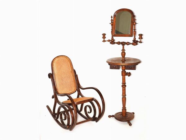 A Bentwood Rocking Chair and a Walnut Toilet Table