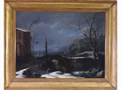 Paesaggio Fluviale con Viandanti