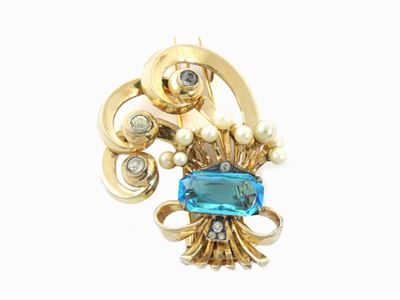 Spilla Floreale in Metallo Sterling e Vetro, De Rosa