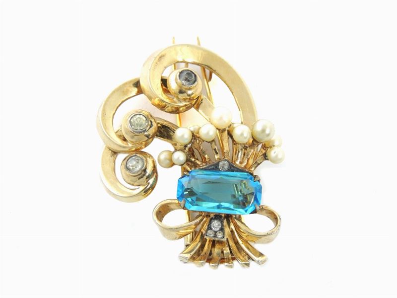 Spilla Floreale in Metallo Sterling e Vetro, De Rosa