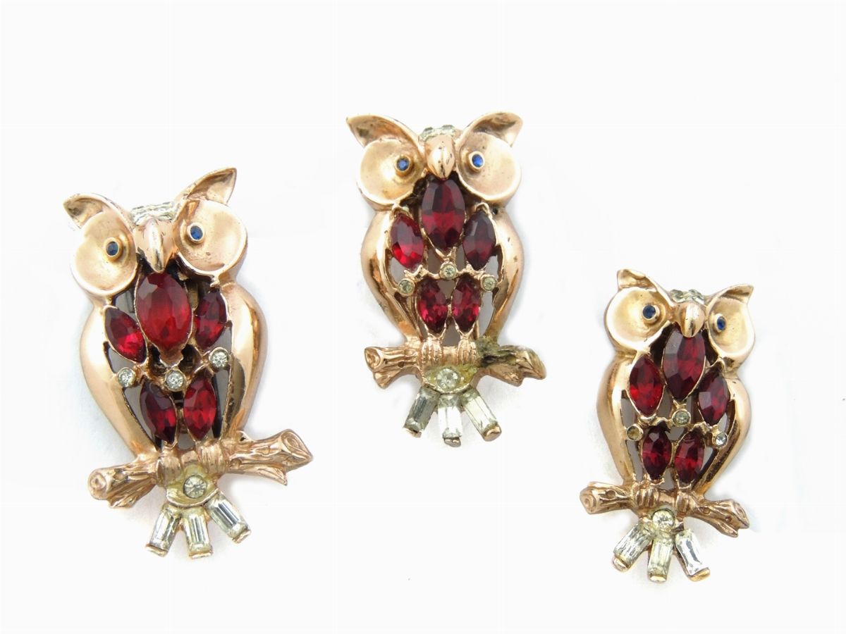Spilla Animalier Coro Craft Triplet in Metallo Sterling e Strass