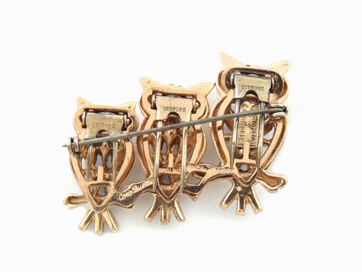 Spilla Animalier Coro Craft Triplet in Metallo Sterling e Strass