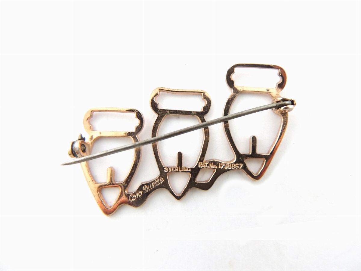 Spilla Animalier Coro Craft Triplet in Metallo Sterling e Strass