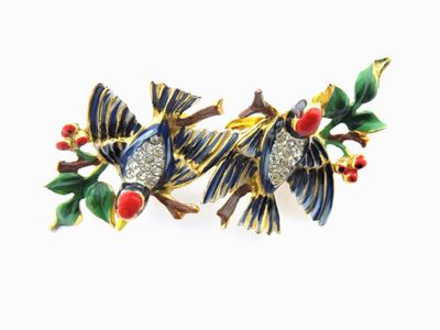 Spilla Animalier in Metallo Sterling, Smalto e Strass, Coro Craft Duette
