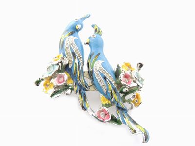 Spilla Animalier Duette in Metallo Argentato e Strass
