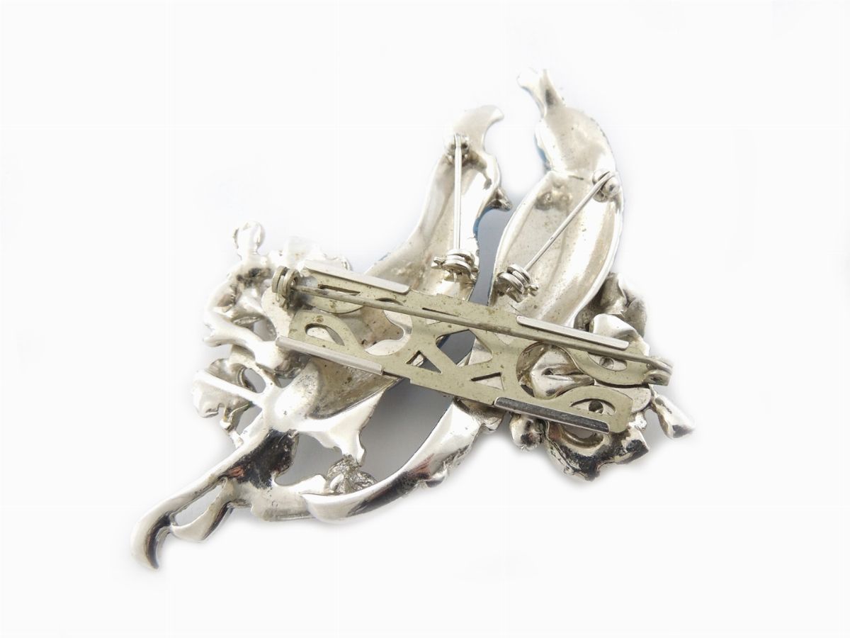 Spilla Animalier Duette in Metallo Argentato e Strass