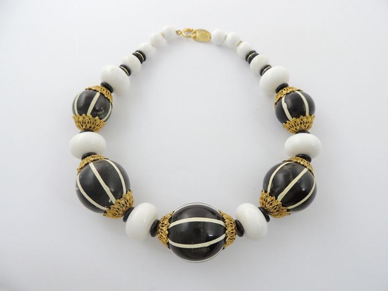 Collana Boule in Resina Bianca e Nera, Bozart