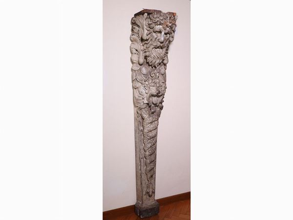 Mensolone porta scultura in legno tenero laccato avorio