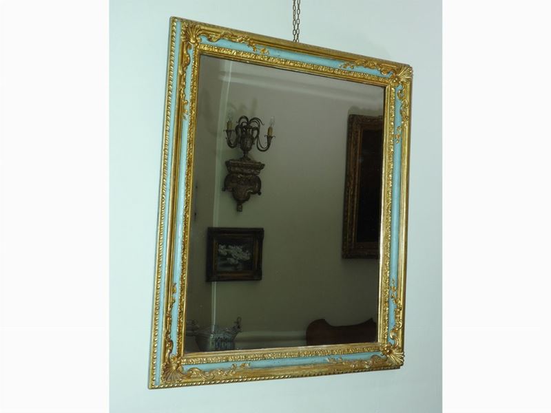 Cornice in Legno Laccato Celeste e Dorato