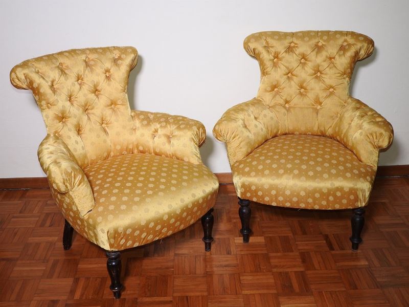 Coppia di Poltroncine in Legno Ebanizzato