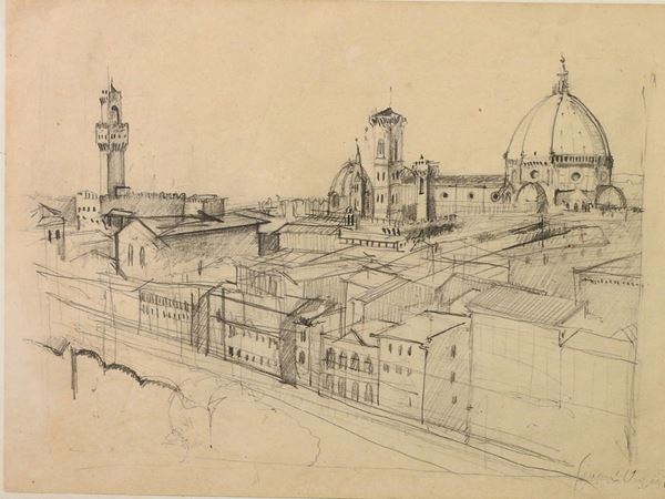 Gianni Vagnetti : Veduta di Firenze  ((1898-1956))  - Asta Arte moderna e contemporanea - III - Maison Bibelot - Casa d'Aste Firenze - Milano