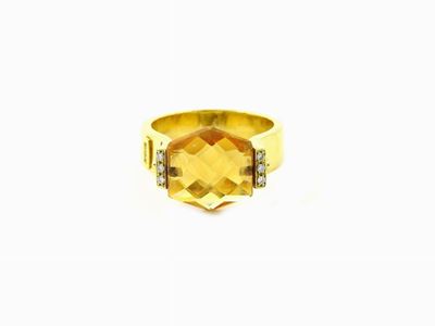 Anello in Oro Giallo, Diamanti e Quarzo Citrino