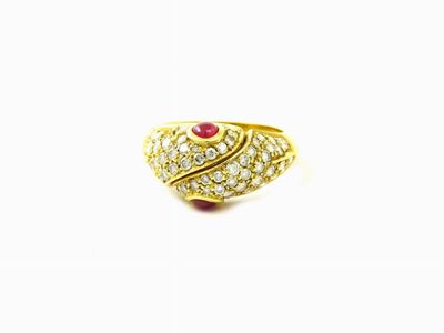 Anello in Oro Giallo, Diamanti e Rubini