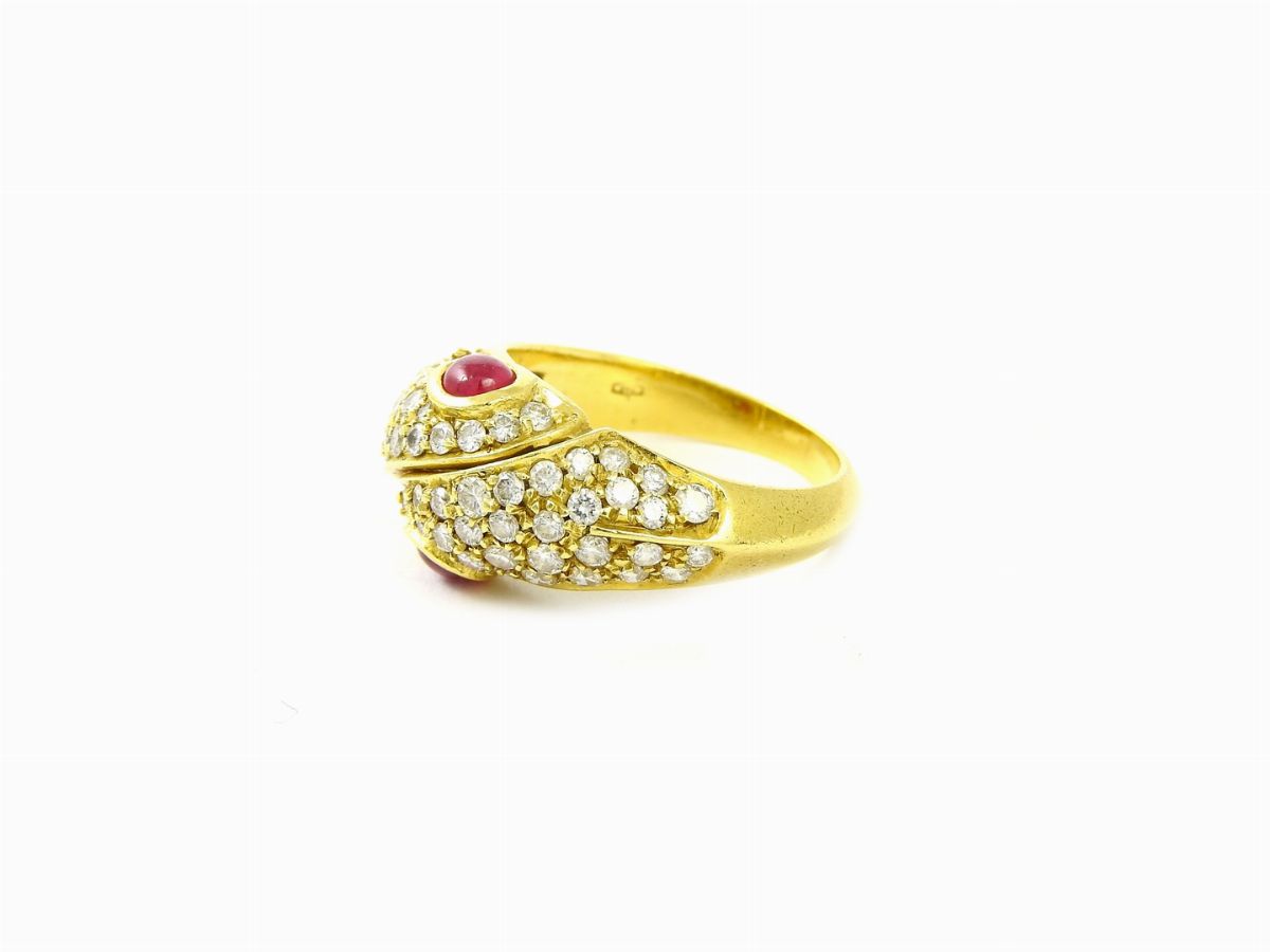 Anello in Oro Giallo, Diamanti e Rubini