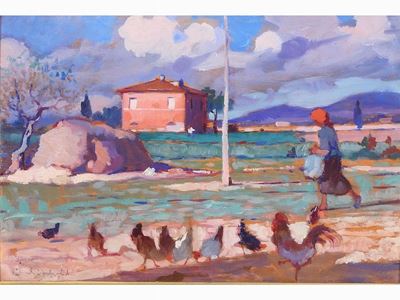 Paesaggio Campestre con Contadina
