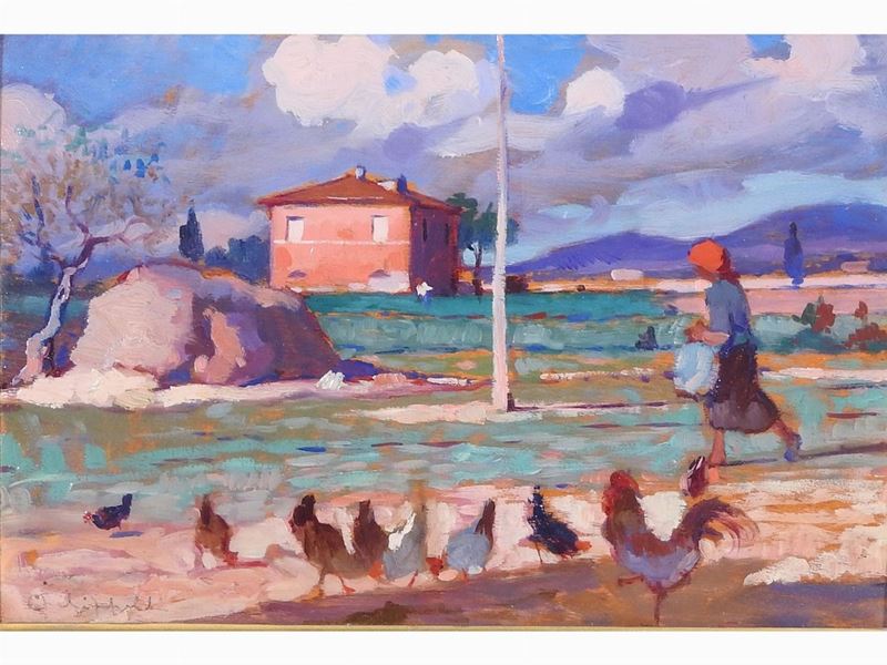 Cafiero Filippelli - Paesaggio Campestre con Contadina