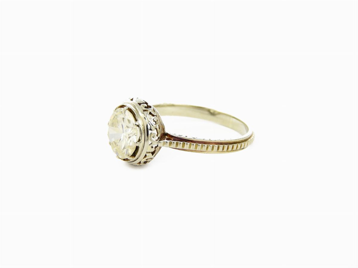 Anello Solitario in Oro Bianco e Diamante