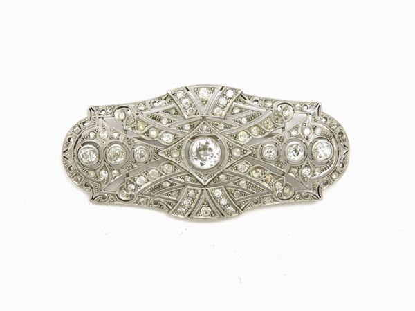 Platinum panel brooch with diamonds  (beginning of 20th century)  - Auction Jewels and Watches - I / Venetian Noblewoman's Jewels - I - Maison Bibelot - Casa d'Aste Firenze - Milano